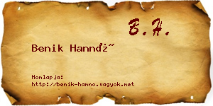 Benik Hannó névjegykártya
